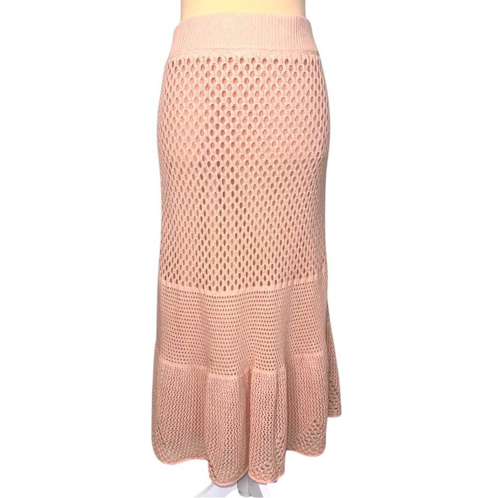 Anna Cate Alex Crochet Knit Midi Skirt Dusty Pink Small Lined Ruffle
